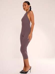 MUSERA Halterneck Capri Jumpsuit Summer Casual - Coffee Brown - View 2