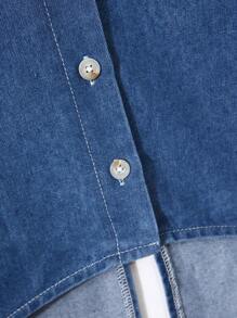 女童休闲宽松牛仔衬衫，前短后长设计，甜美可爱的蝴蝶装饰，简约时尚百搭，适合日常穿着