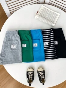 5pcs Boys Casual Striped Knight Pattern Multi-Piece Sets Shorts Knit Pants, Suitable For Spring, Summer, Autumn, Winter, Daily Wear, Sports, Outing, School, Party, Festival, Photography - Multicolor - View 2