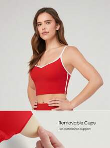 GLOWMODE FeatherFit™ Streamline Contrast Color Sweetheart Neck Adjustable Straps Active Tank Top Low Impact Yoga Pilates Studio Daily Removable Cups - Red - View 3