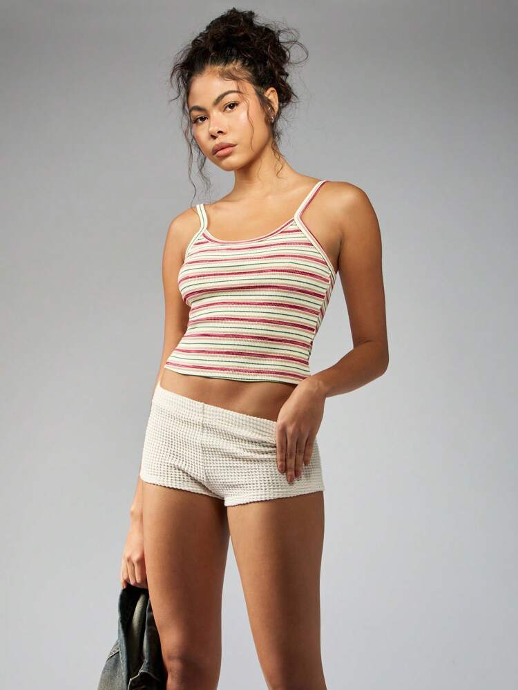 MISSGUIDED Retro Stripe Ribbed Crop Tank Top Summer Casual Basic Vest Y2K Sleeveless Athletic Festival Beach Lounge Workout Cami