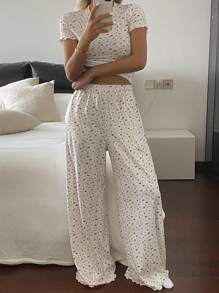 Livesso 女士休闲舒适睡衣套装，夏季 - 白色 - 查看 7