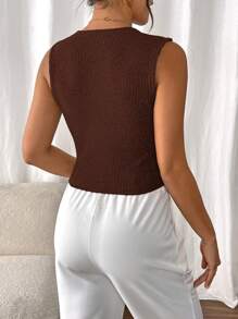 SHEIN Frenchy 女士纯色单纽扣 V 领休闲背心 - 咖啡棕 - 查看 2
