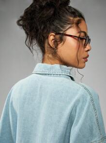 MISSGUIDED قميص جاكيت جينز كبير الحجم، ملائم مريح بأزرار وياقة، أكمام طويلة، أسلوب ملابس العمل المريح للربيع والخريف، وأزياء الشارع العصرية