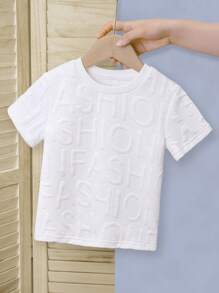 Young Boys "FASHION" Tricou cu mânecă scurtă cu imprimeu cu litere, cu gât rotund, pentru vară - alb - Vizualizare 8