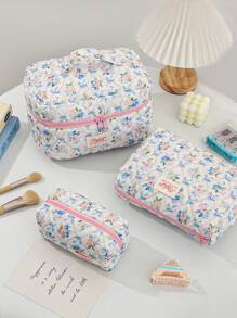 Butterfly & Ditsy Floral Portable Cosmetic Bag - Blue - View 9