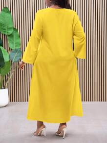 Slaydiva 2025 New Plus Size Versatile All-Match Solid Color Pocket Casual Dress,Flowy Dress,Sun Dresses For Women - Yellow - View 2