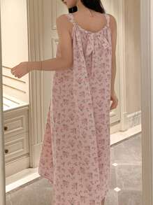 DAZY Textured Ditsy Floral Ruched Halter Nightgown Pajama - Pink - View 2