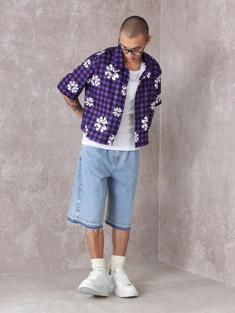 Floral Gingham Hawaiian Shirt