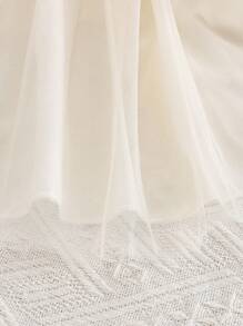 1 件小女孩短袖芭蕾舞者印花网眼拼接分层公主裙，优雅派对生日节日休闲可爱纯色 A 字迷你裙，夏季新品