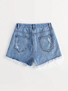 Women's Casual Denim Shorts With Pockets & Distressed Frayed Hem, Versatile - Medium Wash - View 2