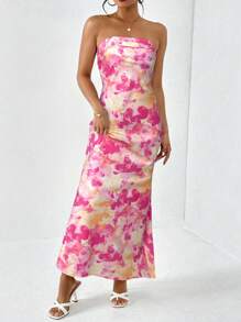 Firerie Váy in họa tiết không tay hở lưng cho nữ, mùa hè - Hồng - Xem 7