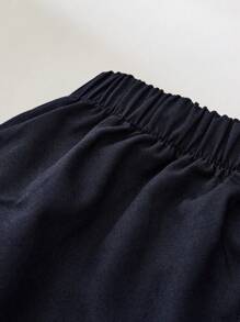 Cozy Pixies 2pcs Baby Boy Baseball Glove Pattern Contrast Color Knit Soft Round Neck Short Sleeve Top And Elastic Waist Shorts Set - Blue - View 5