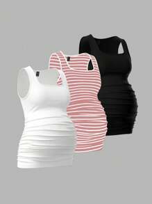 SHEIN 3pcs Maternity Casual All-Match Tank Tops Set - Multicolor - View 5