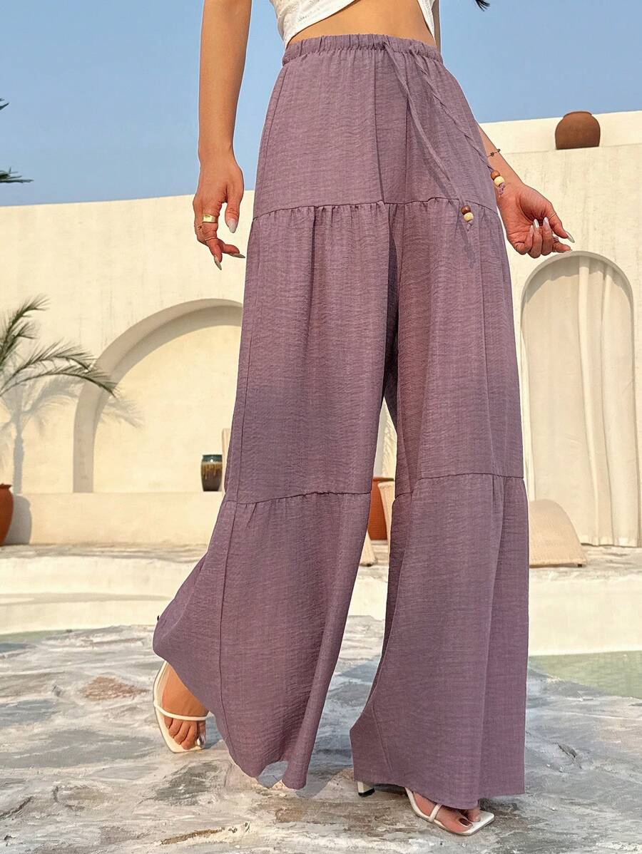 Livesso Spodnie damskie w jednolitym kolorze, na plażę, na wakacje, letnie - Fioletowy - Zobacz 1