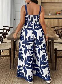Weeklong Plus Size Printed Jumpsuit, Casual And Holiday Style - Blue and White - View 2