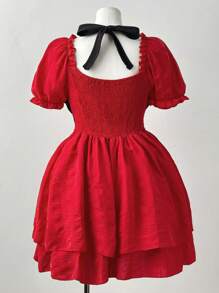 Flirla Fashion Contrast Color Maid Style 2 In 1 Dress - Multicolor - View 2