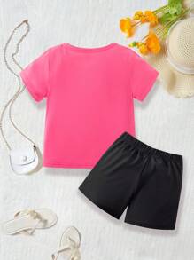 6pcs/Set Casual Daily Wear Baby Girl's Simple & Fun Sporty Pattern Printed Outfits Suitable For Spring And Summer Outing - Multicolor - View 4