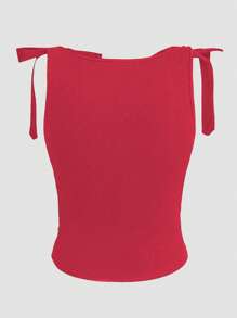 SHEIN Clasi Canotta da donna estiva a collo rotondo senza maniche, con fiocco sulle spalle, aderente e versatile