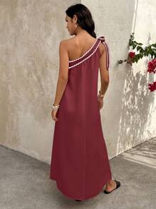 Breezaya Vestido largo holgado de mujer con volantes ondulados - Burdeos - Ver 2