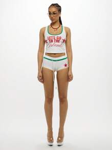 SUMWON WOMEN IslAnds 夏季节日两件套海滩度假休闲短款上衣短裤舞会套装 - 白色 - 查看 3