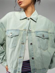 MISSGUIDED 超大卡车司机牛仔夹克浅薄荷洗90年代复古风格春夏休闲街头时尚外套 - 藍色 - 查看 5