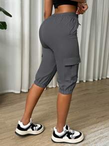 VaVaBold Women's Solid Color Drawstring Pockets Casual Pants, Suitable For Summer - Dark Grey - View 2