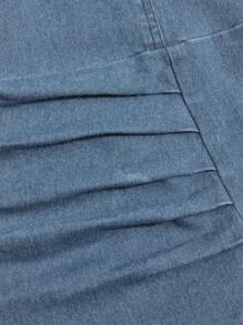 SHEIN Baby Girls' Versatile Casual Vacation Comfortable Cute Fashion Non-Stretch Bow Denim Ruffles Strap Sundress, Lightweight Summer - Medium Wash - View 6