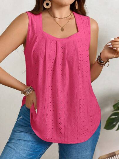 SHEIN LUNE Plus Size Damska Casualowa Różowa Koszulka Cami & Tank Top, Lato