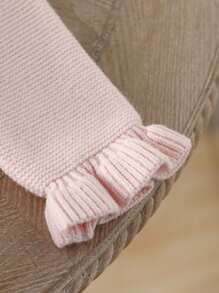 SHEIN Vintaside Kids Baby Girls Ruffle Sleeve Cardigans, White Comfy Long Sleeve Round Neck Sweater Jacket, Elegant Fashion Everyday Casual Outerwear Suitable For Autumn/Winter, Home, Outings, Vacation - Pink - View 5