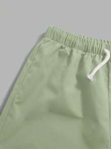 SHEIN Leap Crew Tween Boy Graphic Print Patchwork T-Shirt And Solid Shorts - Mint Green - View 5