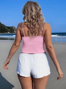 SHEIN EZwear Casual Minimalist Pink Floral Print Tight Fit Plus Size Women Tank Top, Summer - Multicolor - View 2