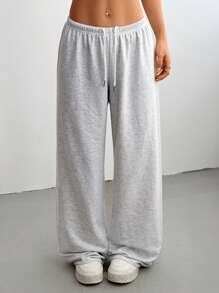 SHEIN PETITE CURVE Women's Summer Simple Front Tie Loose Sweatpants, Casual Daily Wear