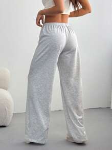 SHEIN PETITE CURVE Women's Summer Simple Front Tie Loose Sweatpants, Casual Daily Wear