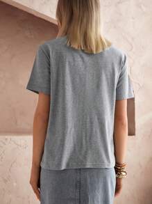 EURMUSE 100% 纯棉花卉刺绣圆领 T 恤