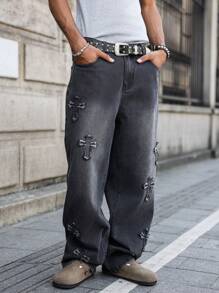 Manfinity EMRG Jeans sueltos y de pierna ancha de estilo urbano gótico en gris oscuro para hombre