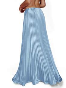 COSMINA Women's Elegant Solid Color Low Waist Pleated Skirt - Baby Blue - View 2