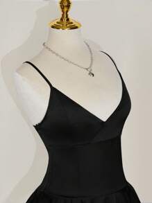 SHEIN ICON Slim Fit Layered Ruffle Open Back Camisole Mini Dress - Black - View 6