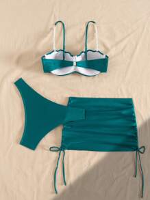 Swim Mod 女士纯色泳衣套装，度假和海滩 - 水鴨藍 - 查看 2