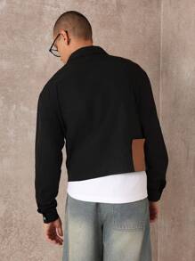 SUMWON Contemporary Zip Front Nylon Jacket Lightweight Urban Essential Minimalist Short Bomber Street Fashion Fall Spring Outwear - Black - View 4