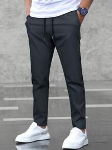 Manfinity Homme Men Solid Drawstring Waist Pants, Fall