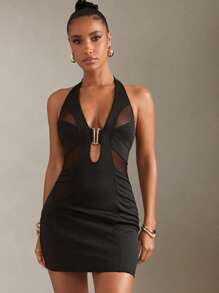 Hauture STRETCH VÄVAD FRAMHALTER RYGGLÖS KLÄNNING - Svart - Visa 1