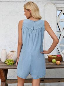EMERY ROSE 1 套女式牛仔连身裤和背带裤，休闲修身无袖连身裤，蓝色
