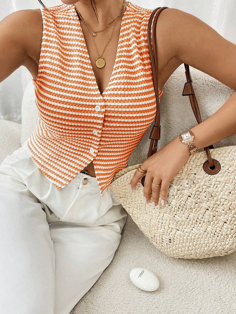 SHEIN Frenchy Women V-Neck Sleeveless Top, Fashion For Summer Casual