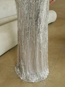 Arave Sequin Tassel Silver Fish Tail Skirt, Personalized Party Wear Clothing, Women's Spring/Summer Long Formal Skirt, Women's Evening Skirt, Women's Bridesmaid Skirt, Women's Gala Skirt