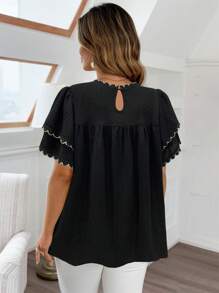 Franclia Camicetta casual in stile boho elegante, con inserti e doppio volant, taglie comode