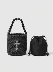 ROMWE Goth Women's Vacation Style Cross Decor Handbag - Black - View 5
