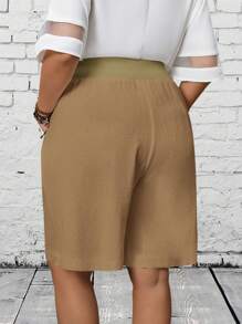 EMERY ROSE Plus Size Women's Casual Bermuda Shorts: 100% Cotton Khaki Shorts With Pockets