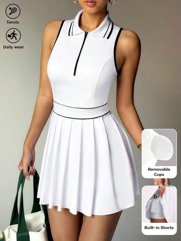 SHEIN Sport Studio Women's Solid Color Sleeveless Casual Sport Dress, Fashionable For Summer Athletic Dress