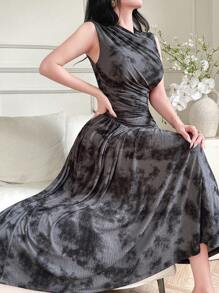 Modelyn Tie Dye Print Ruched Stretchy Women's Summer Dress - Multicolor - View 2